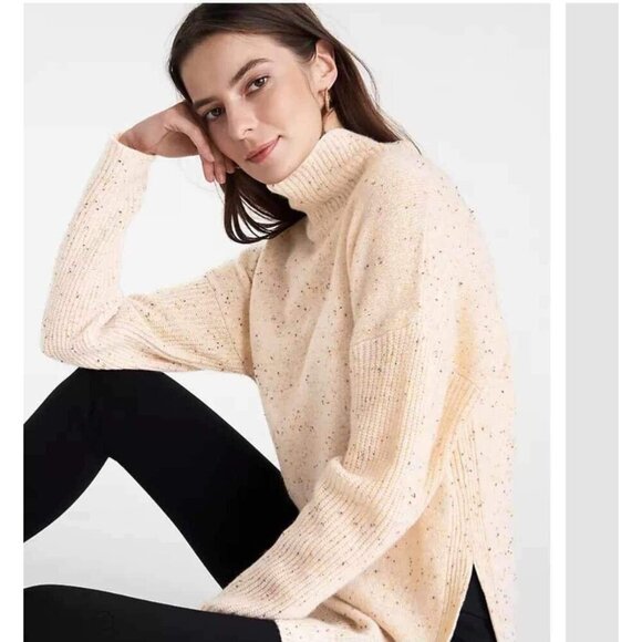 Ann Taylor Cashmere Pink Speckled Turtleneck Tunic Sweater Size Small - Picture 1 of 7